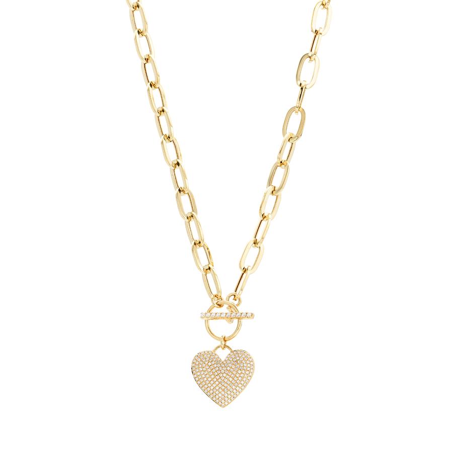 Diamond Heart Paperclip Toggle Necklace