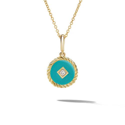 David Yurman Cable Collectibles Turquoise Enamel Charm Necklace with 18K Yellow Gold and Diamond 0