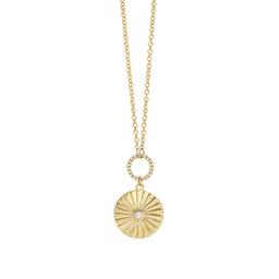 14k Gold Fluted Disc Pendant Necklace with Diamond 0