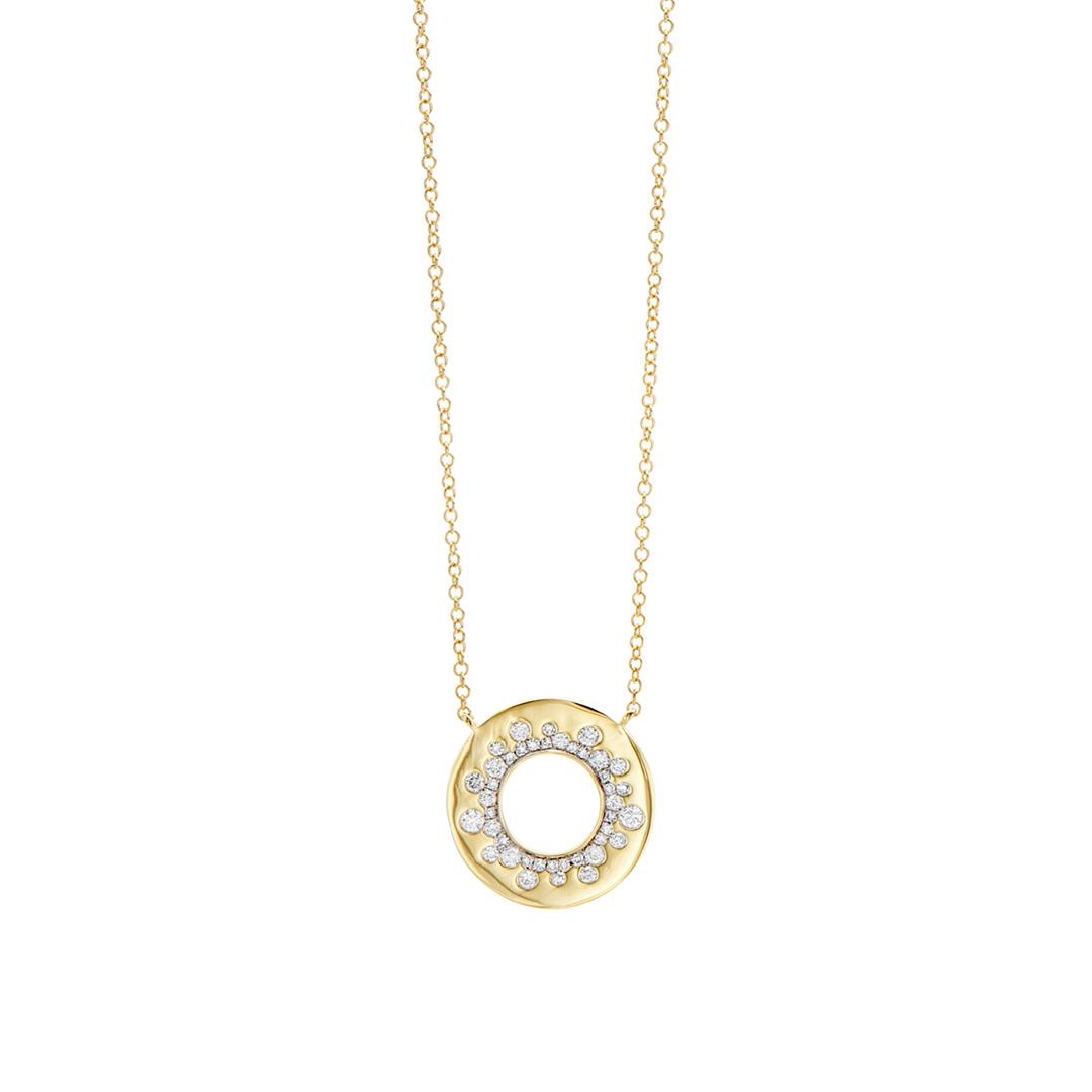 14k Gold Scattered Diamond Open Circle Necklace 0