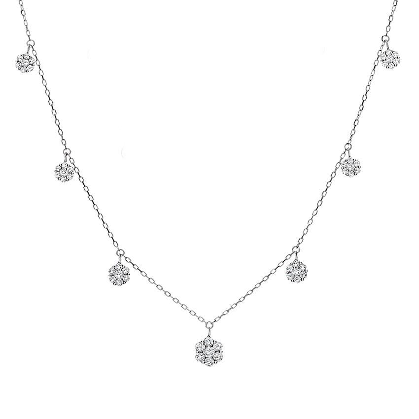 White Gold 1.08 CTW Diamond Cluster Drop Necklace 0
