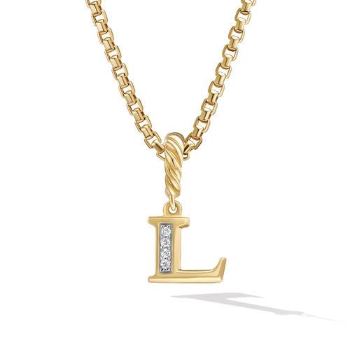 David Yurman Pave "L" Initial Pendant in 18k Yellow Gold with Diamonds 0