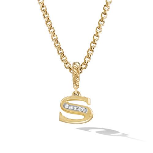 David Yurman Pave "S" Initial Pendant in 18k Yellow Gold with Diamonds 0