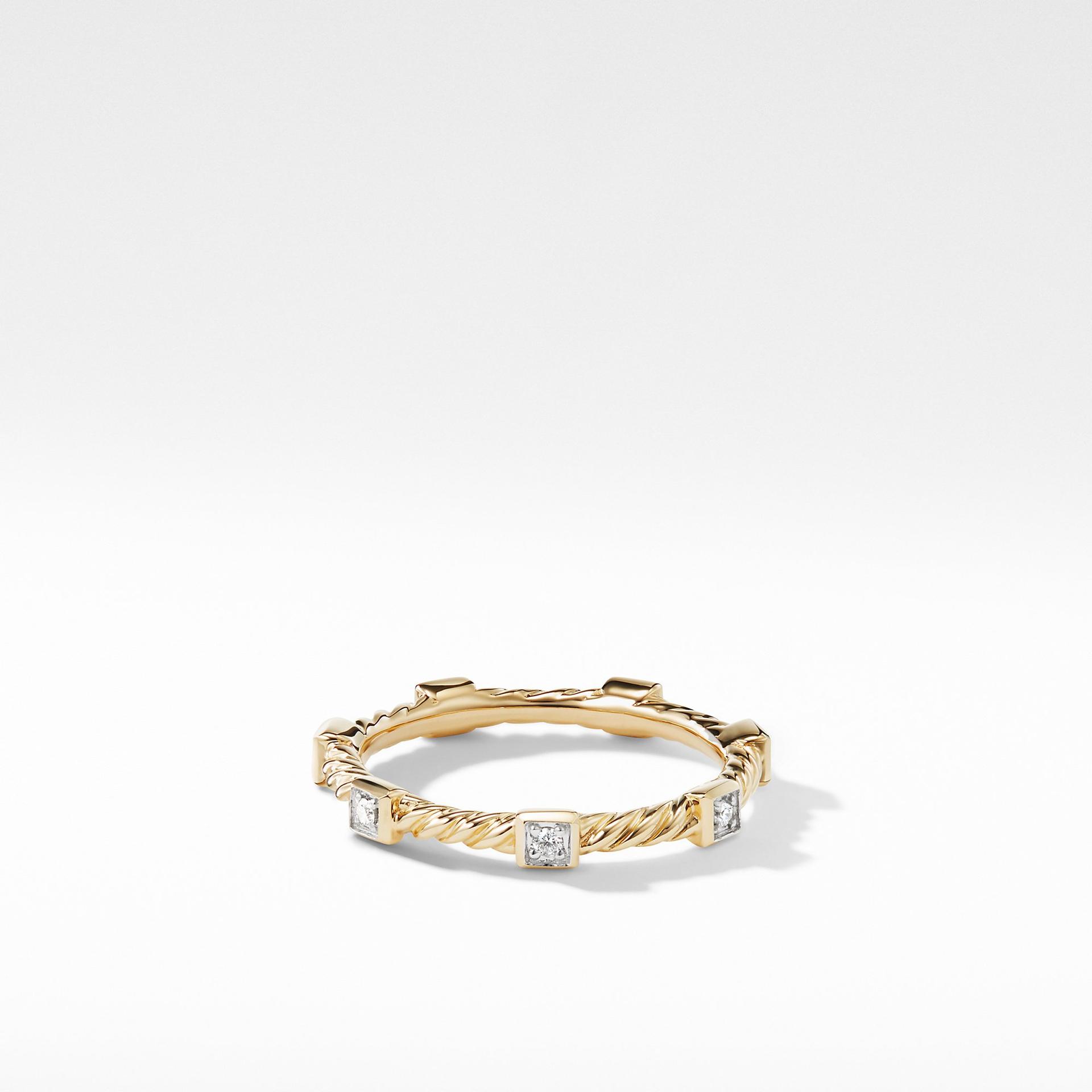 David Yurman Cable Stacking Ring with Prong Set Round Diamonds in Yellow Gold, size 6 0