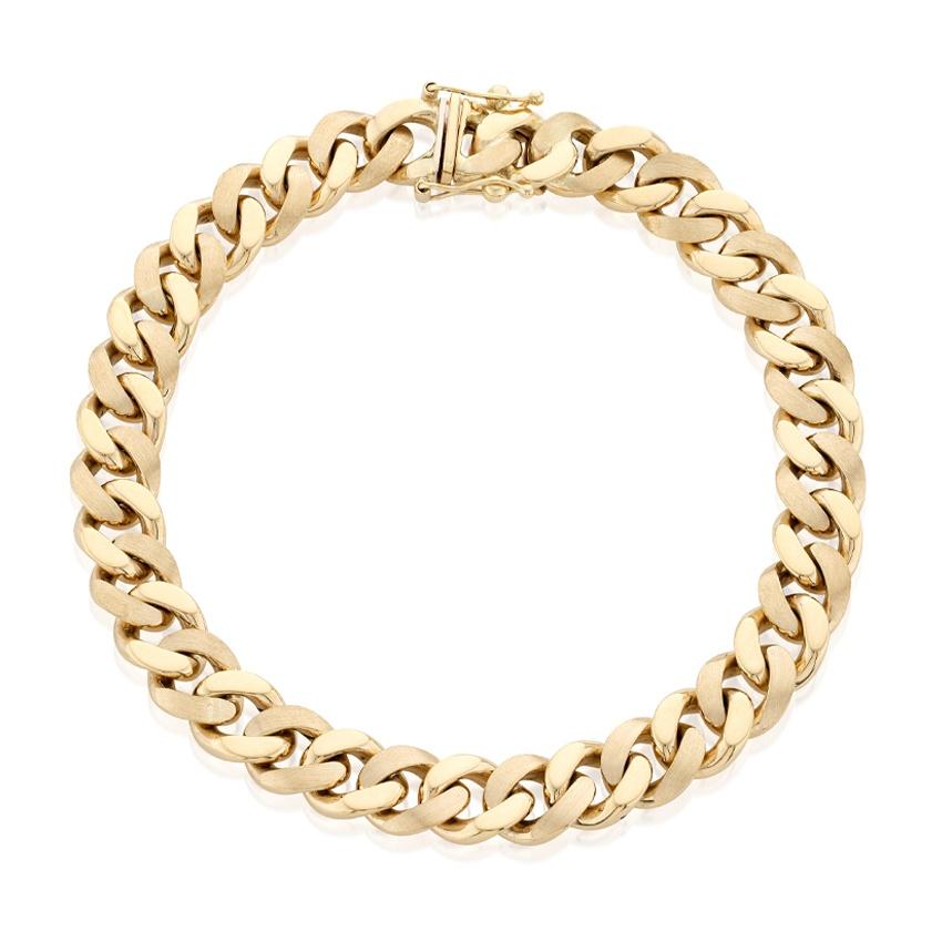 Thick Yellow Gold Curb Link Bracelet with Satin Finish 0