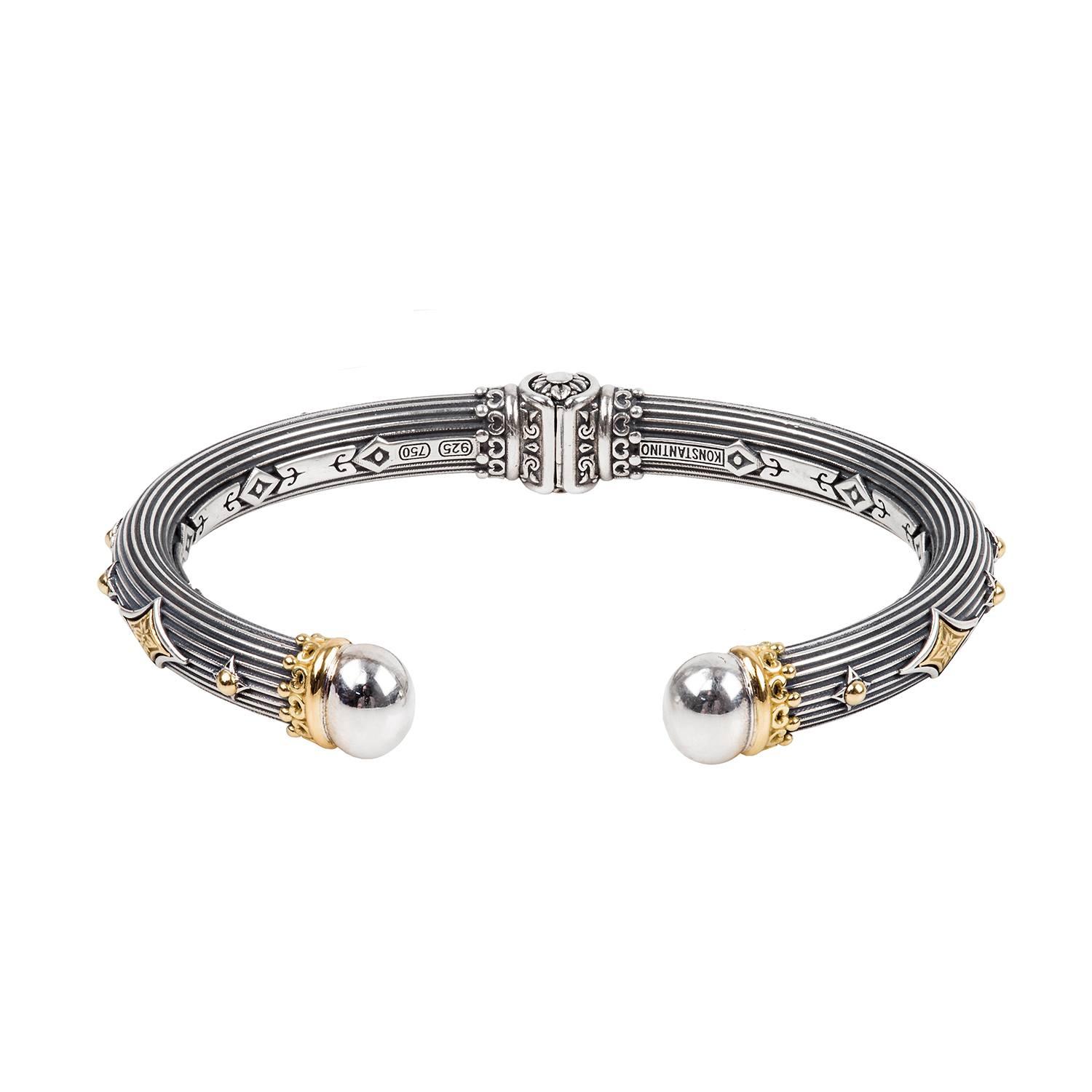 Konstantino Delos grooved open hinge bracelet with 18kt gold diamond accents_1