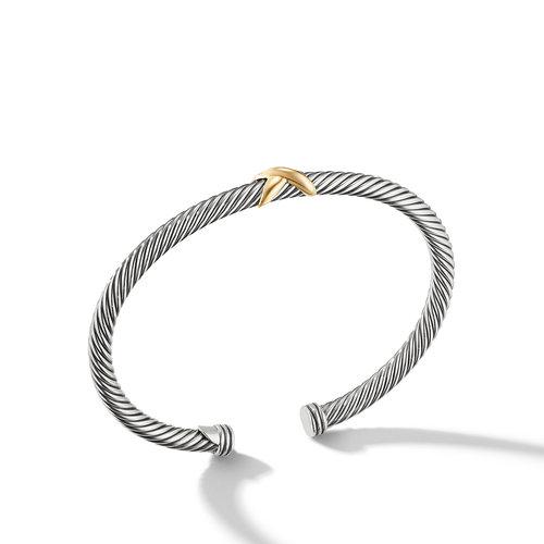 David Yurman X Station 4mm Bracelet in Sterling Silver with 18K Yellow Gold, size Large 0