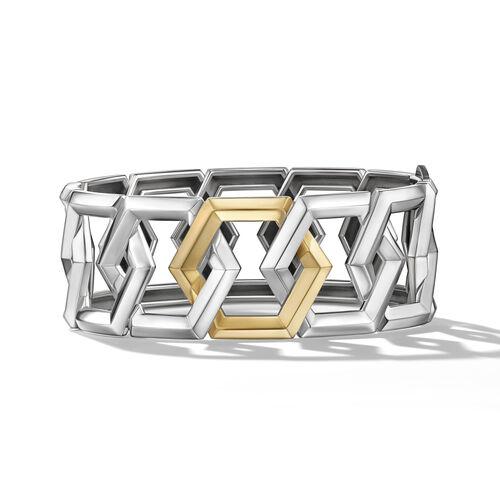 David Yurman Carlyle 24mm Cuff Bracelet in Sterling Silver with 18K Yellow Gold, size medium 0