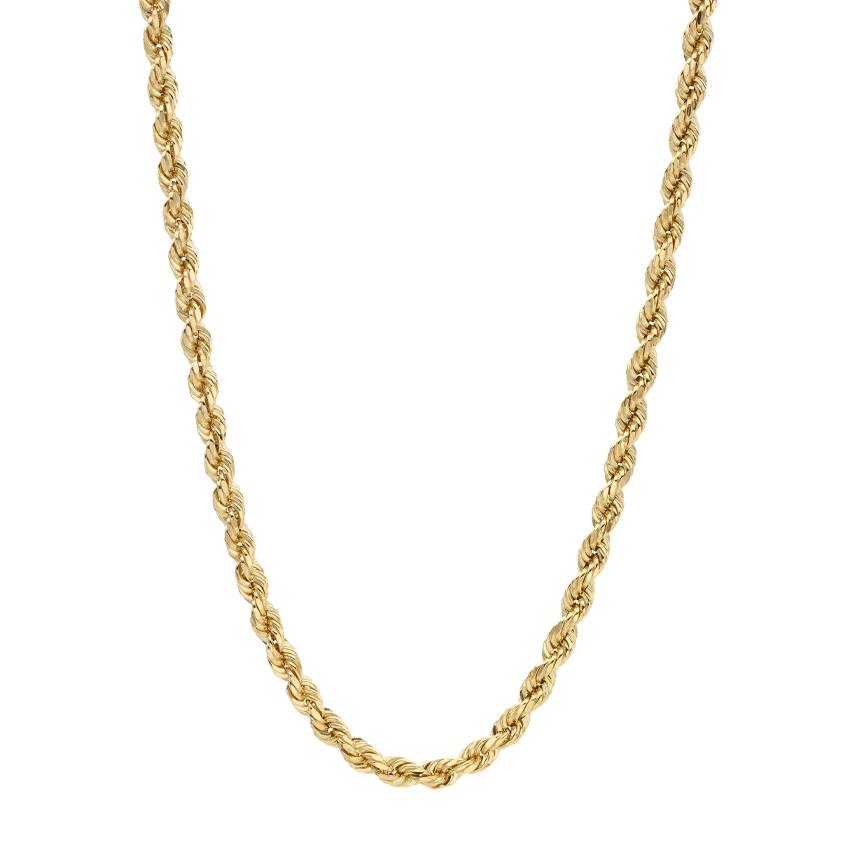 Gents 14K Yellow Gold Diamond Cut Rope Chain Necklace, 4.3mm 0