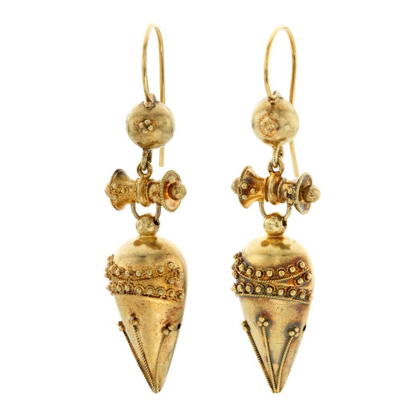 Estate Collection Yellow Gold Victorian Etruscan Revival Urn Earrings 0