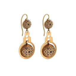 Estate Collection Yellow Gold and Enamel Button Drop Earrings 1