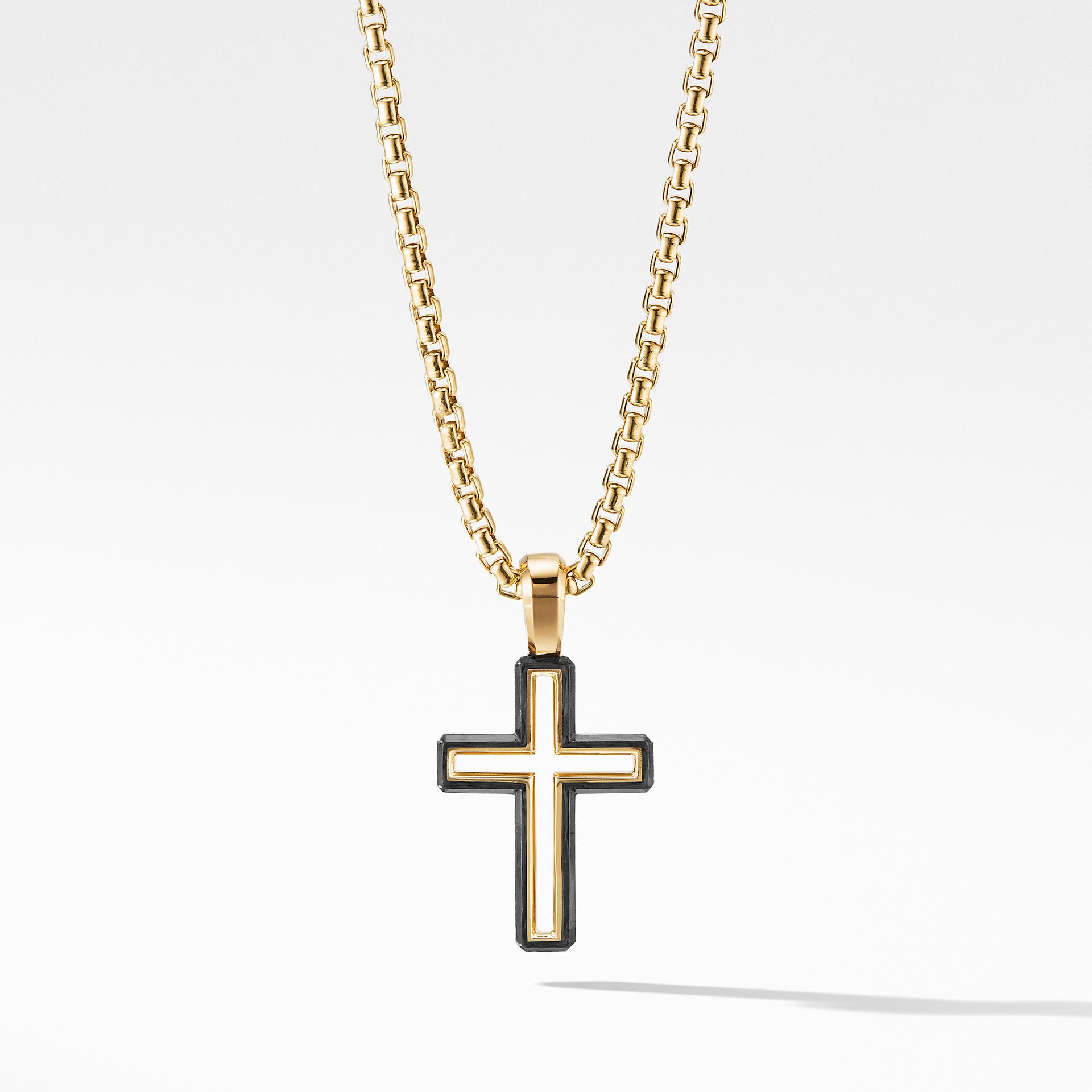 David Yurman Mens Forged Carbon Cross Pendant with 18K Gold, 24mm 0