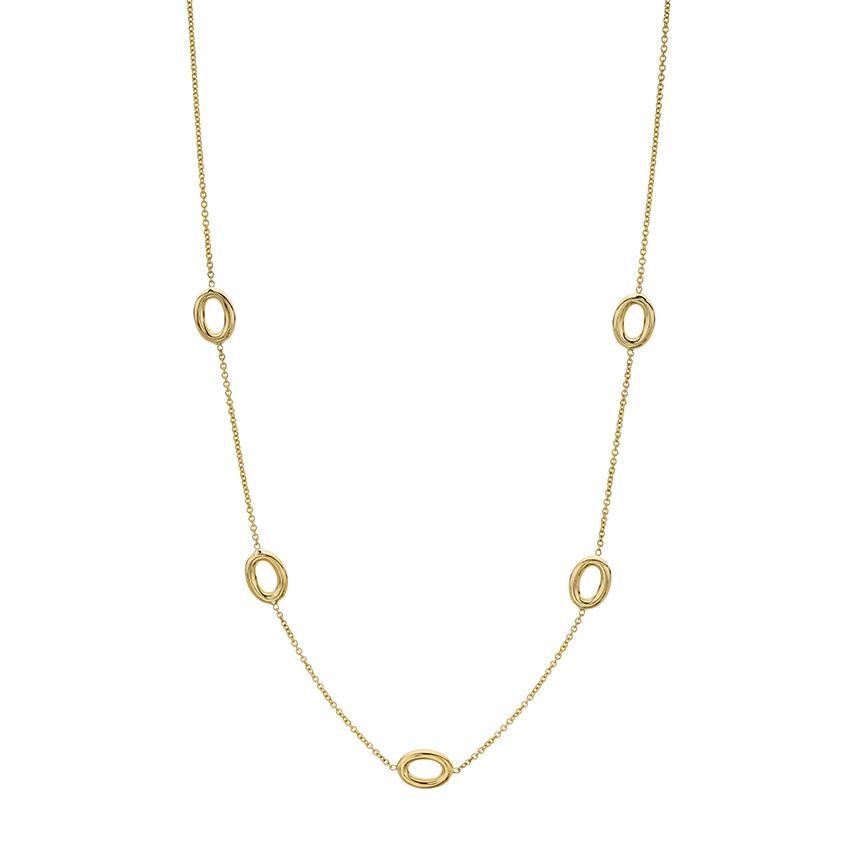 Yellow Gold Open Oval Link 18 inch Station Necklace 0