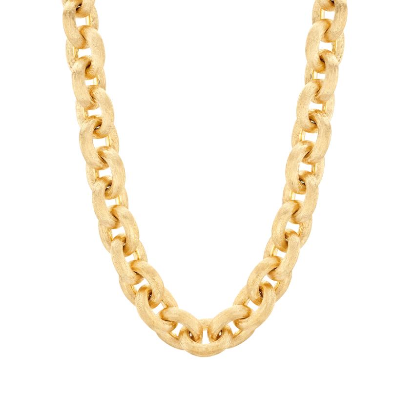 Yellow Gold Satin Finish Oval Link Necklace 0