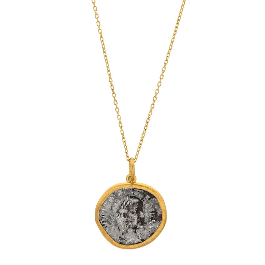 Yellow Gold & Sterling Silver Coin Pendant Necklace 0