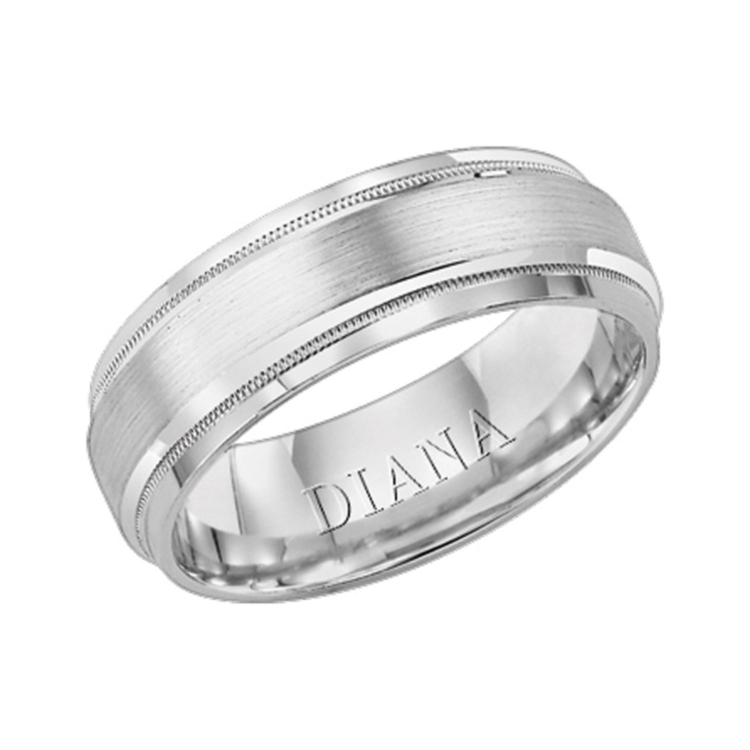 Gents 18K White Gold Wedding Band with Milgrain Accent 0