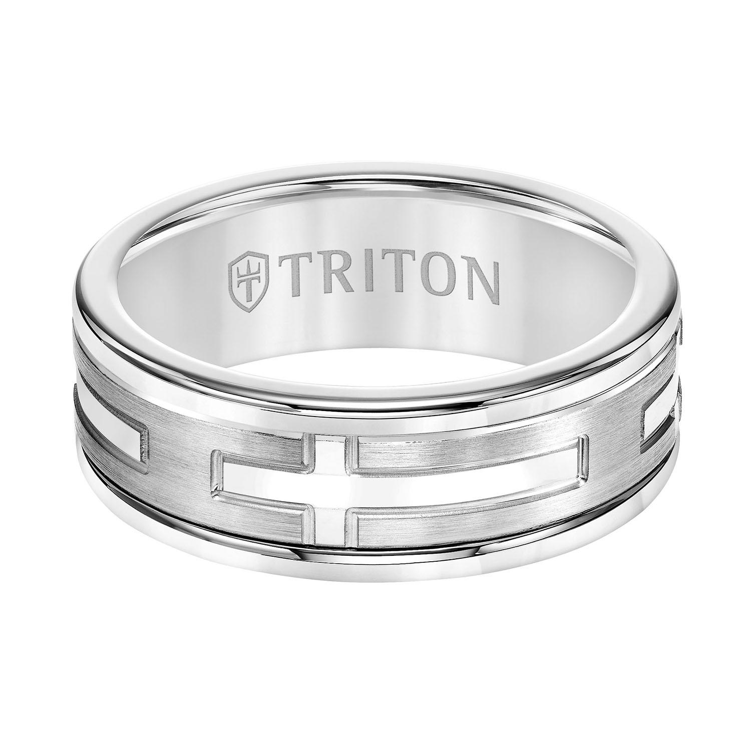 Gents Triton 8mm Tungsten and Gold Band with Cross Pattern 0