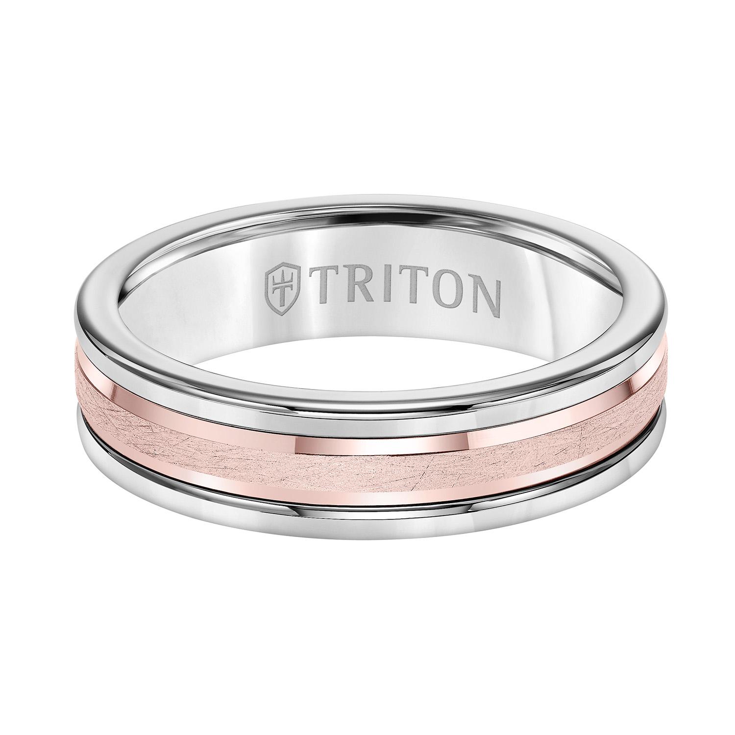Gents Triton 6mm Tungsten and Gold Band with Crystalline 0
