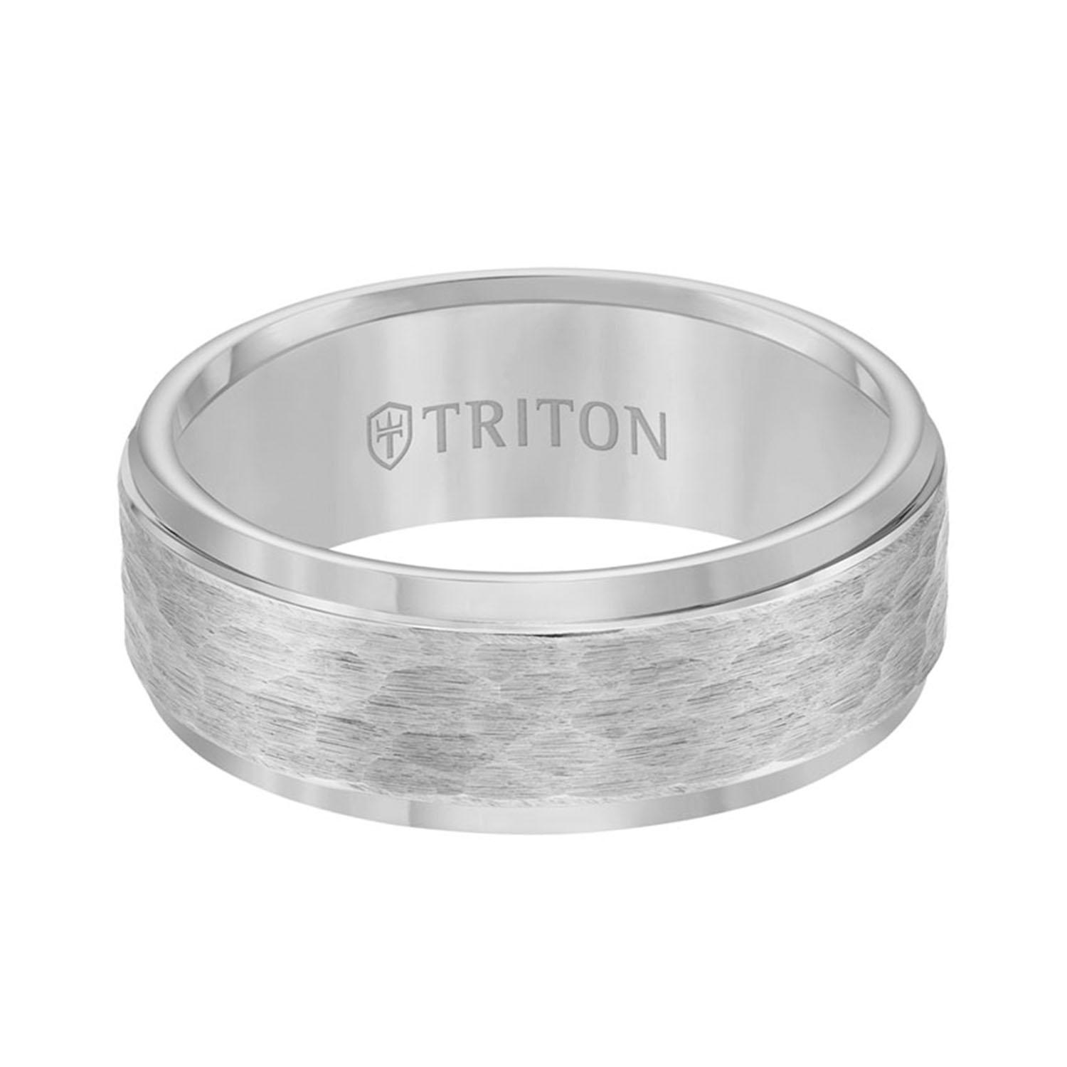 Triton 8mm Tungsten and Gold Band with Hammered Design 0