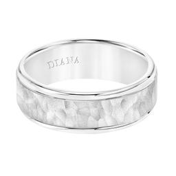 Gents 14K White Gold 7.5mm Wedding Band with Hammered Finish 0
