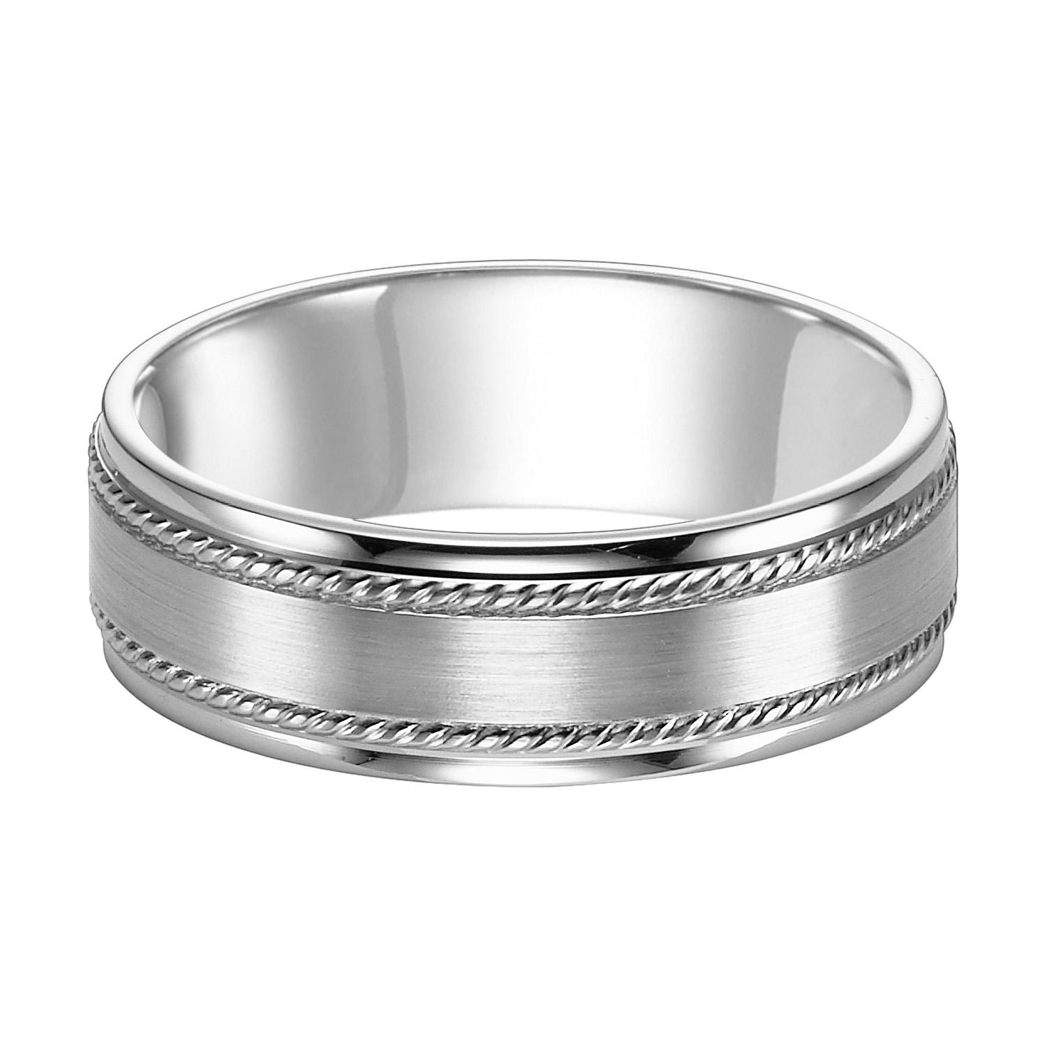 Gents 14K White Gold Wedding Band with Rope Design 0