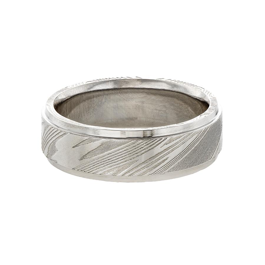 Chris Ploof Storm’s Eye Damascus Wedding Band with Stepped Rails
