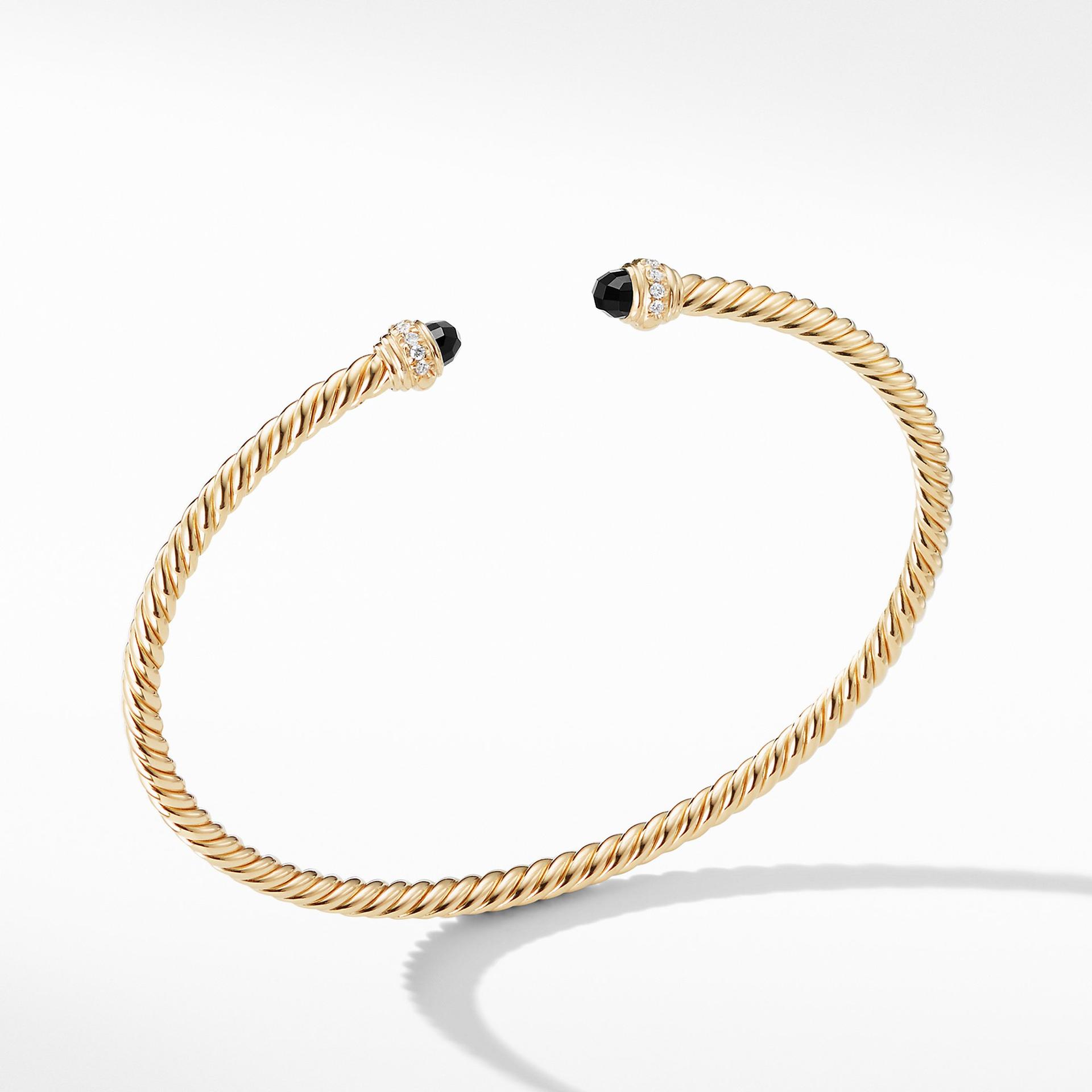 David Yurman Cable Spira Bracelet in 18K Gold with Black Onyx and Diamonds, 0