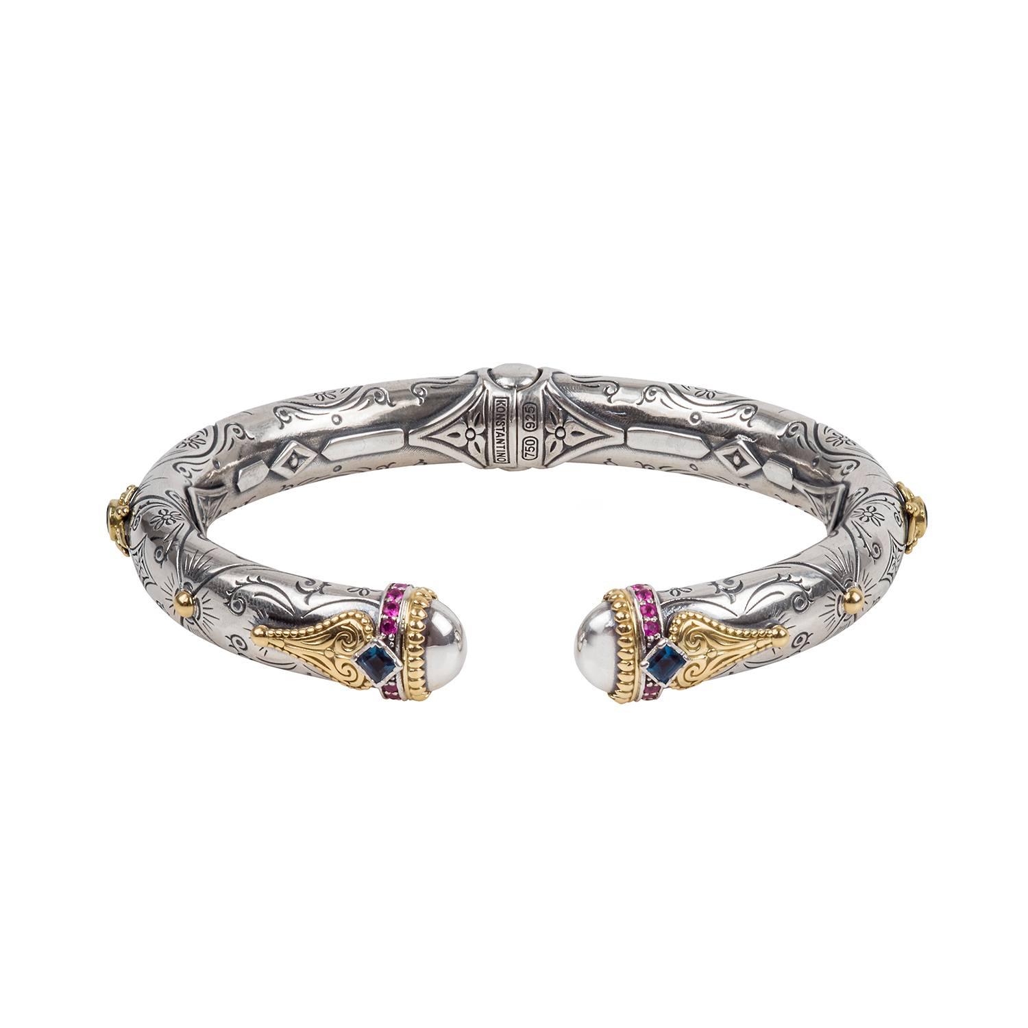 Konstantino Delos carved large open hinge bracelet with LBT and pink sapphire_1