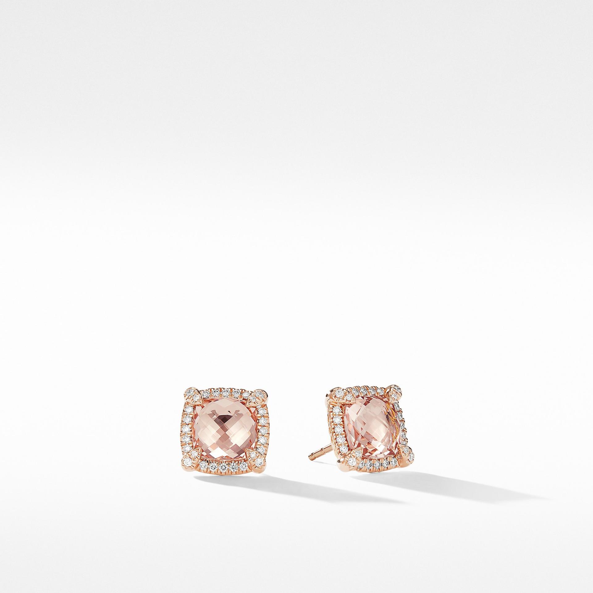 David Yurman Chatelaine Pave Bezel Stud Earrings in 18K Rose Gold with Morganite 0