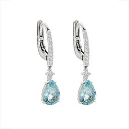 3.18 CTW Pear Shaped Aquamarine & Diamond Drop Earrings 0