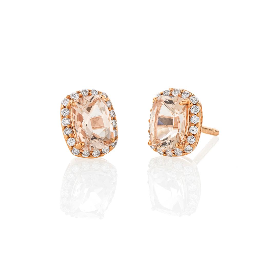 Morganite and Diamond Rose Gold Stud Earrings 0