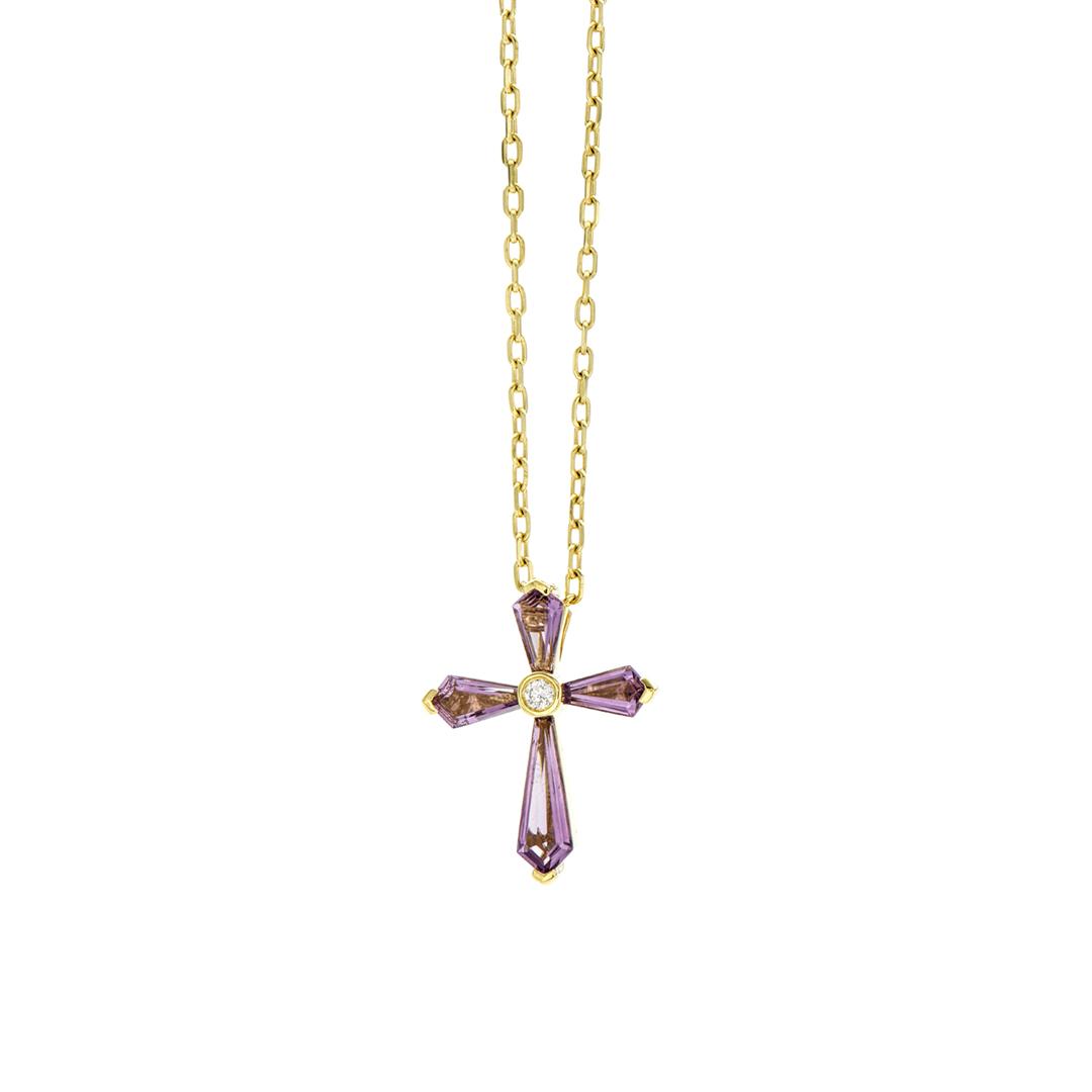 Charles Krypell Amethyst and Diamond Cross Necklace 1