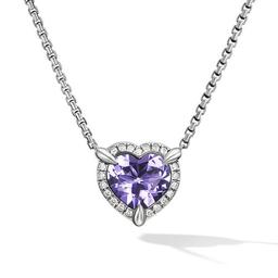 David Yurman Chatelaine Heart Pendant Necklace in Sterling Silver with Amethyst and Pave Diamonds 0