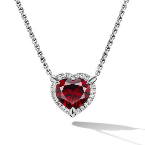 David Yurman Chatelaine Heart Pendant Necklace in Sterling Silver with Garnet and Pave Diamonds 0