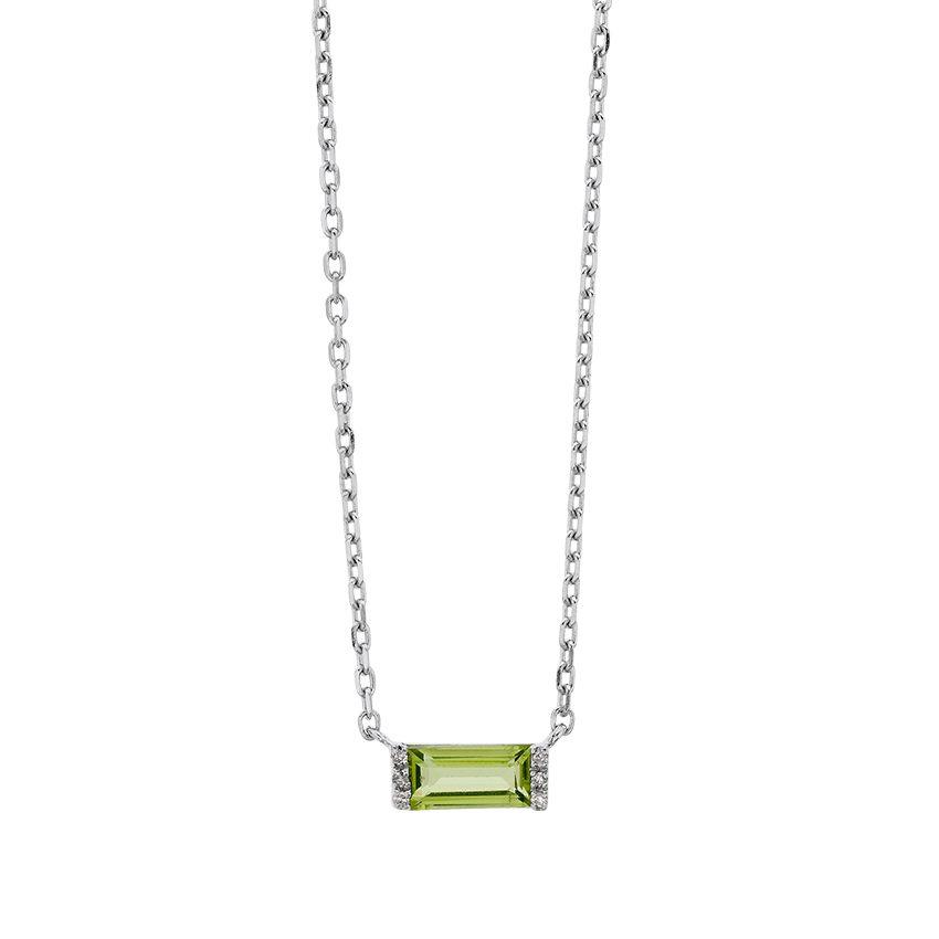 Sterling Silver Peridot & Diamond Bar Pendant Necklace 0