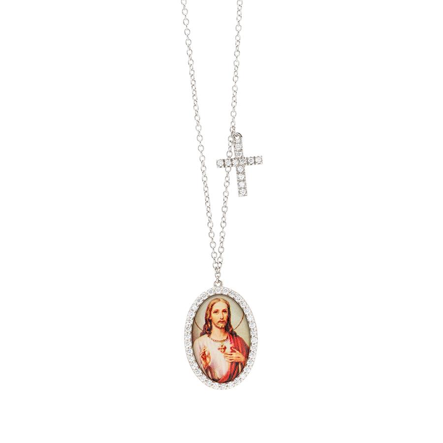 Sacro Cuore Gesu Pendant Necklace with Diamonds