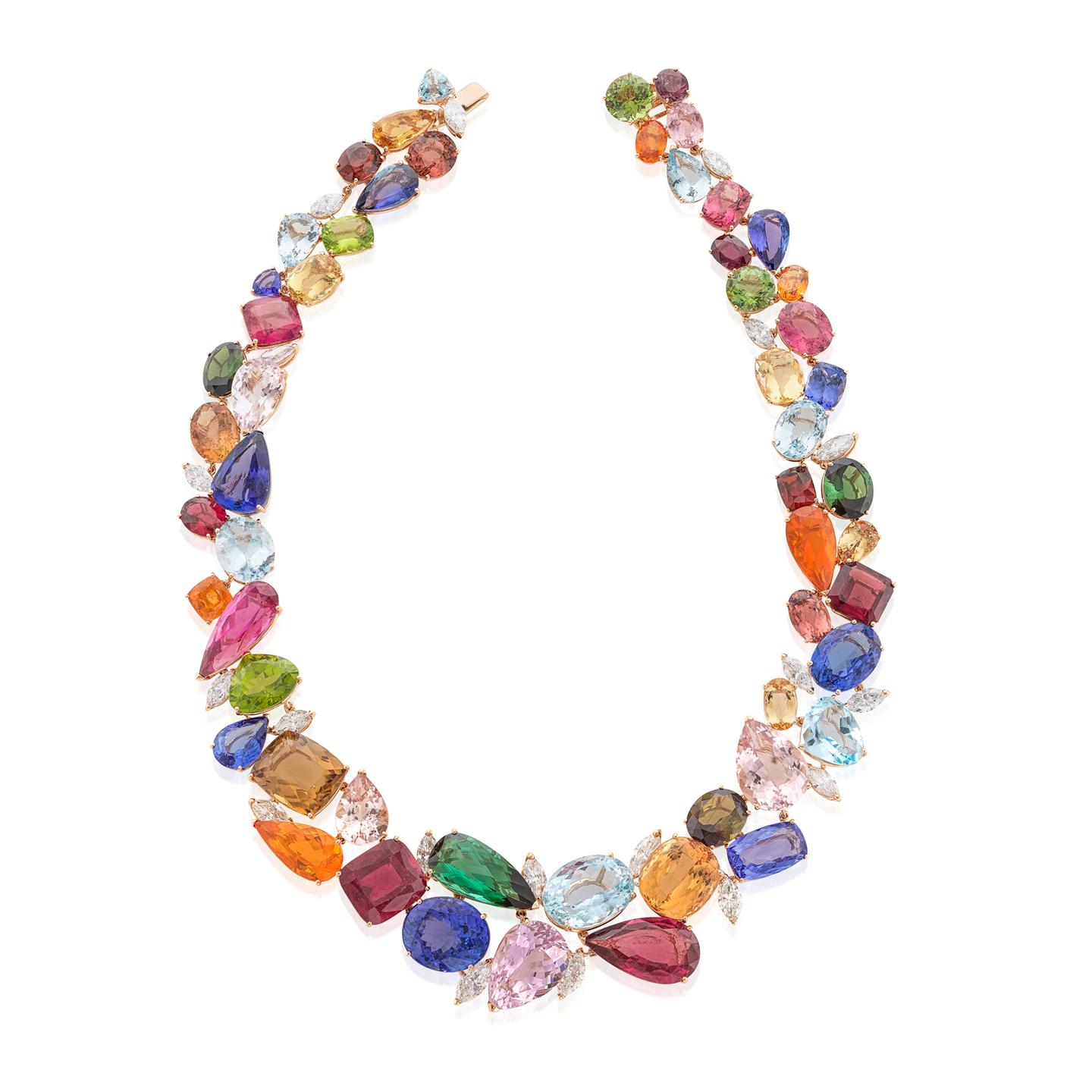 Elaborate Semi-Precious Gemstone and Diamond Necklace 0