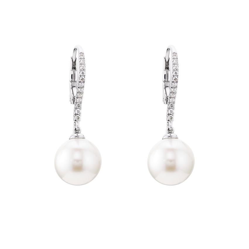 Pearl, Diamond & Gold Drop Earrings 0