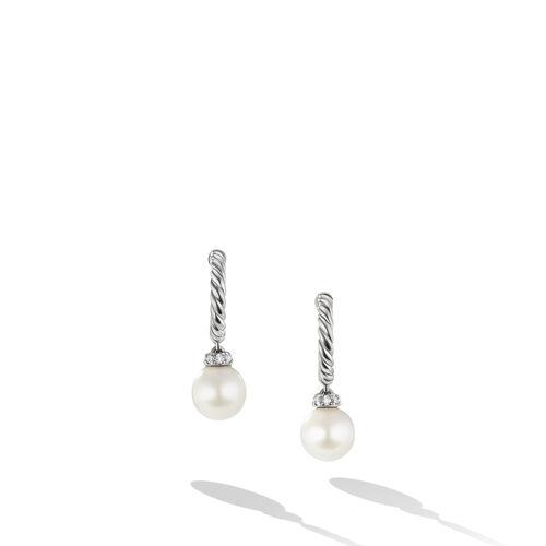 David Yurman Pearl and Pave Solari Drop Earrings in Sterling Silver with Diamonds 0