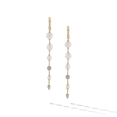 David Yurman Pearl and Pave Drop Earrings in 18K Yellow Gold with Diamonds 0