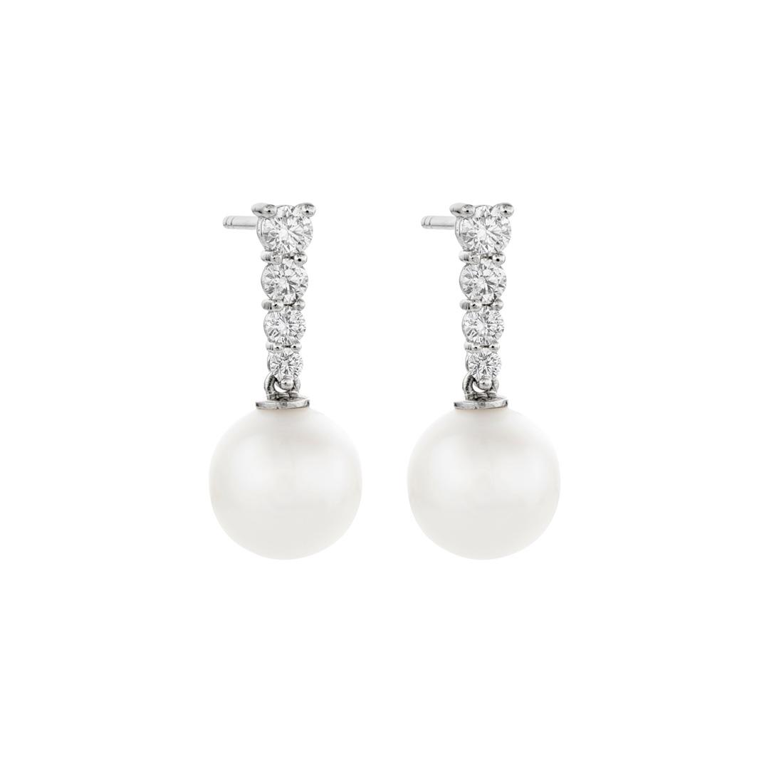 9.5mm Pearl and Diamond Drop Earrings 0