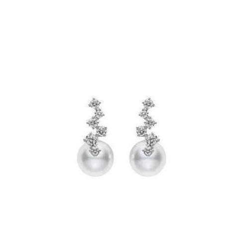 Mikimoto Diamond and Pearl Zigzag Earrings 0