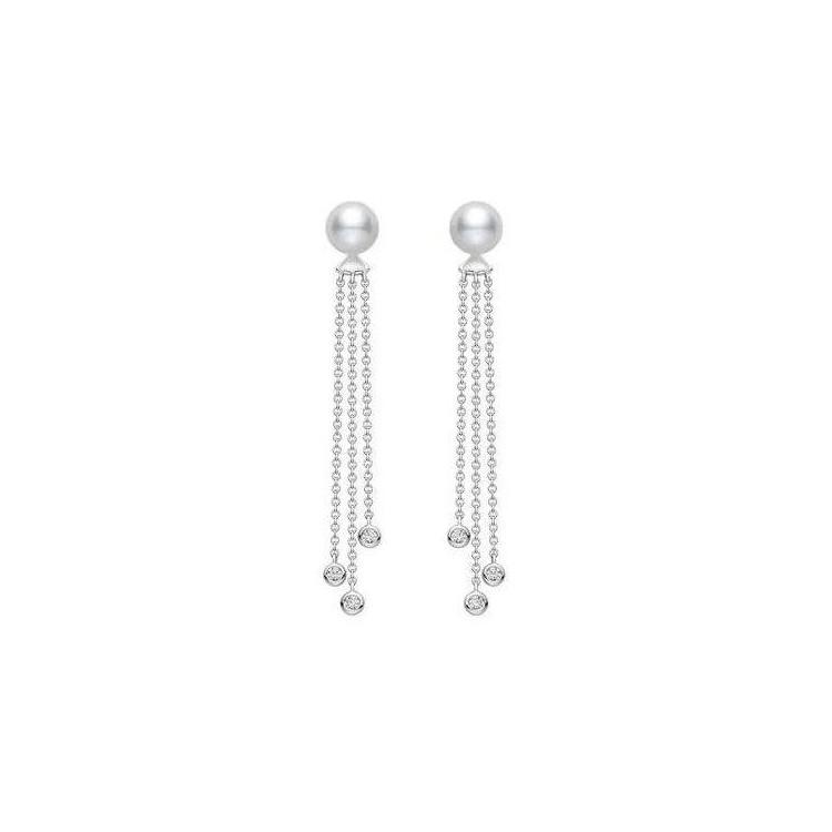 Mikimoto Pearl and Diamond Chain Dangle Earrings 0