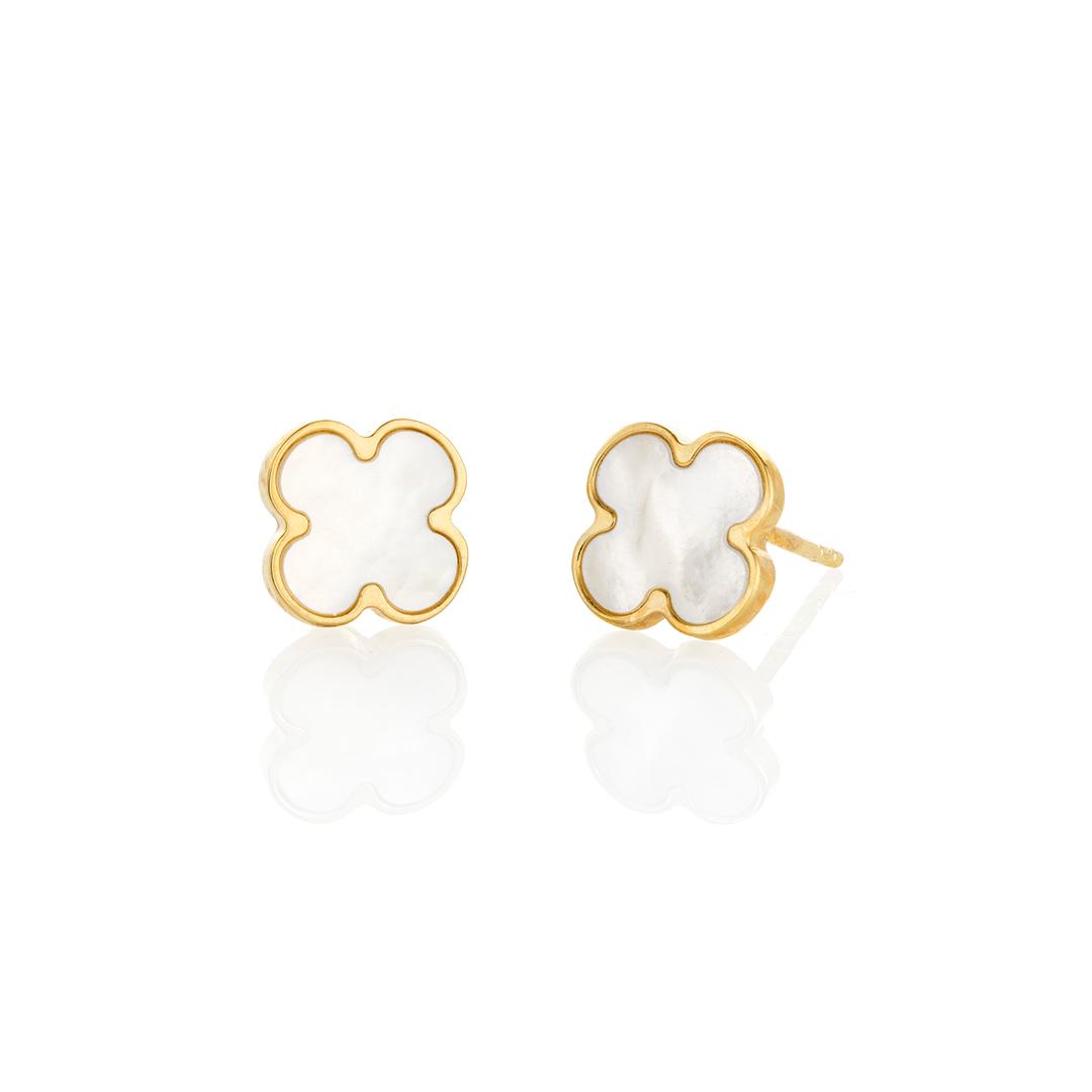 Small Mother of Pearl Clover Stud Earrings 0