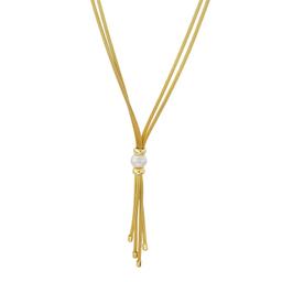 Gold Tone Sterling Silver Woven Double Strand Pearl Tassel Necklace 0