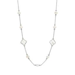 Sterling Silver and Mother of Pearl Clover Shaped Station Necklace 0