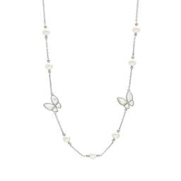 Sterling Silver and Mother of Pearl Butterfly Station Necklace 0