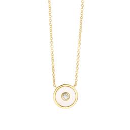 Yellow Gold Mother Of Pearl & Round Diamond Pendant Necklace 0