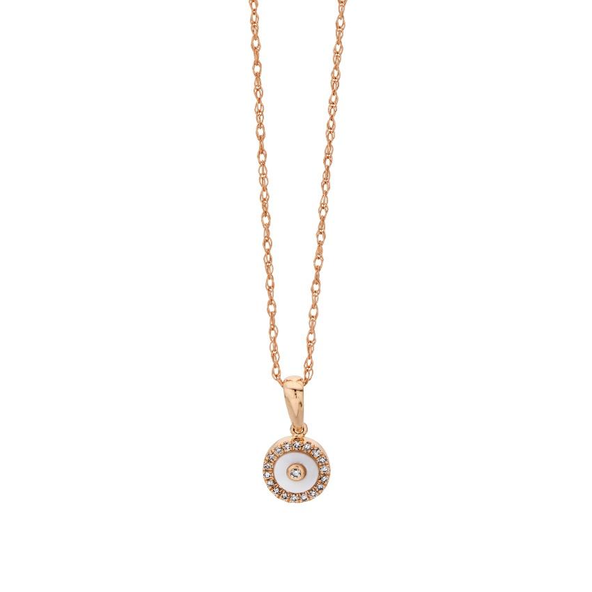 Rose Gold Round Mother Of Pearl & Diamond Pendant Necklace 0