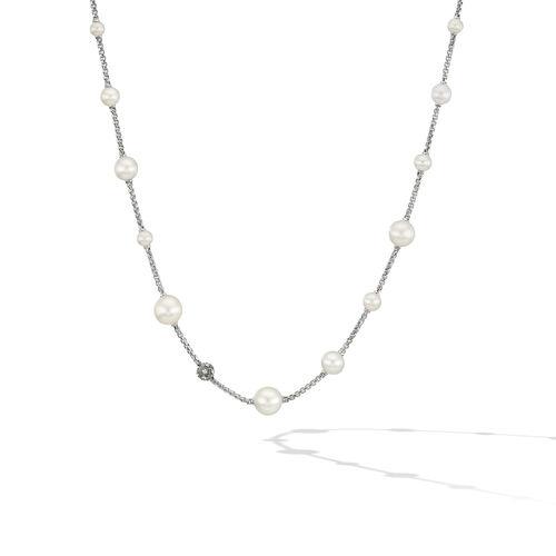 David Yurman Pearl and Pave Station Necklace in Sterling Silver with Diamonds 0